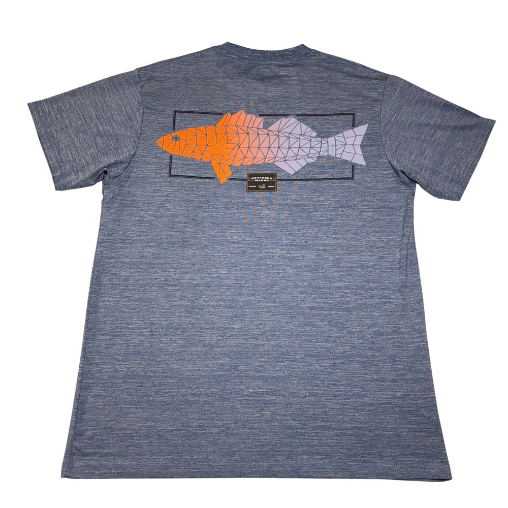Southern Marsh Fieldtec Shirt Mens Medium Blue Fish Graphic Pocket Performance T